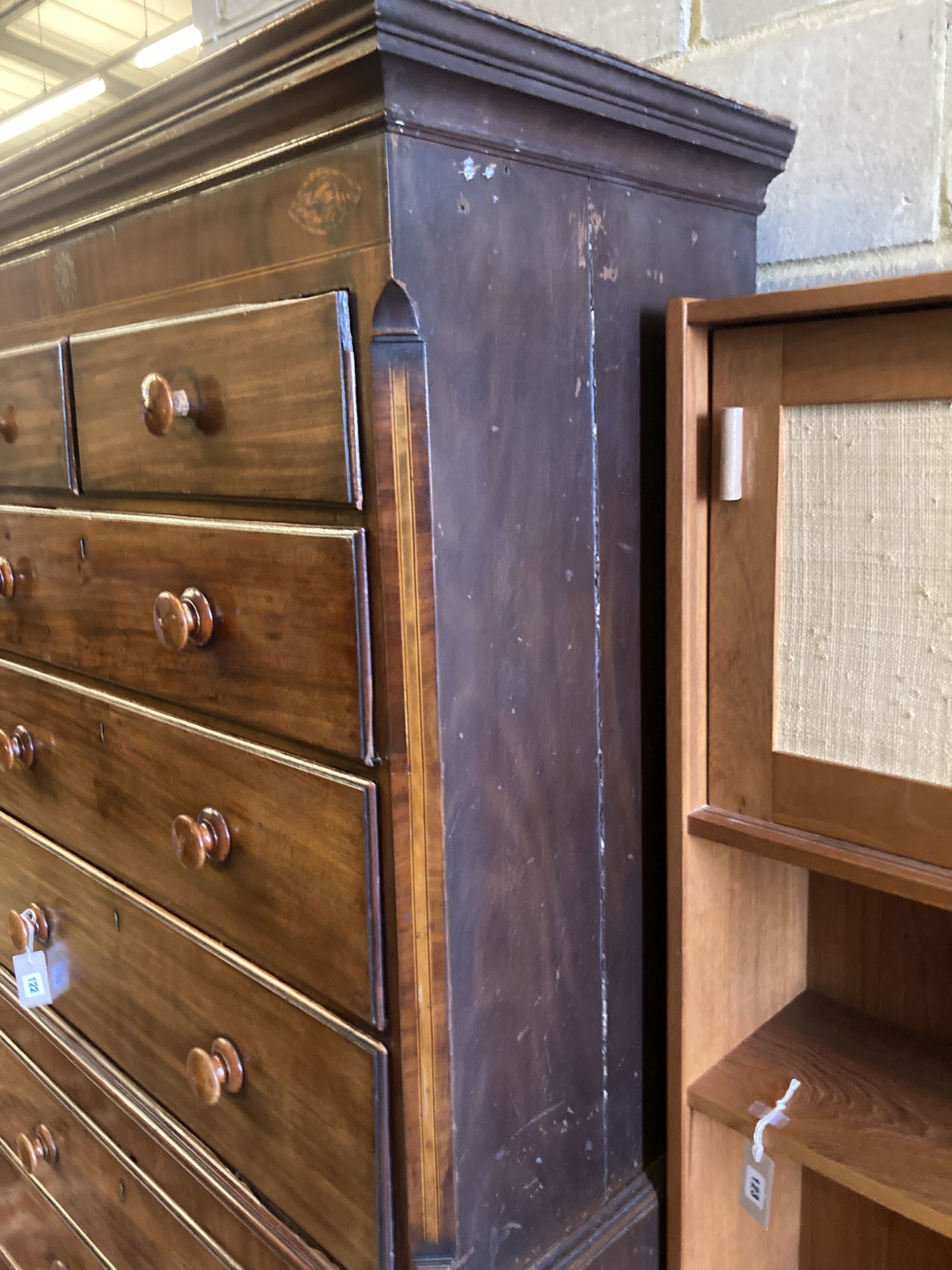 A George III mahogany chest on chest, width 106cm, depth 56cm, height 194cm